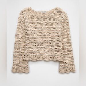 American Eagle Outfitters Tan Crochet Knit Top